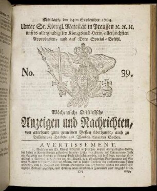 No. 39. Montags, den 24ten September 1764.