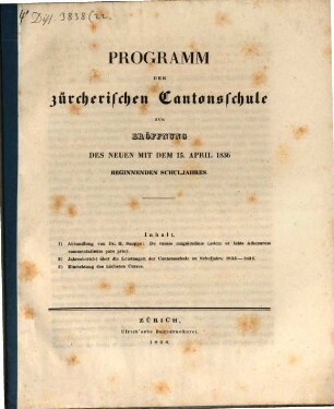 Programm der Zürcherischen Kantonsschule. 1836