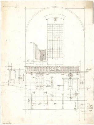 Döllgast, Hans; Passau (Bayern); Votivkirche, Umbau - Ansicht; Schnitt; Grundriss