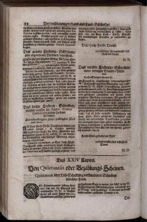 Das XXIV. Capitel. Von Quietantiis oder Bezahlungs-Scheinen
