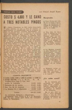 Costó $ 4800 y le ganó a tres notables pingos : Cosas del turf