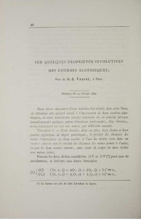 Sur quelques propriétés involutives des courbes algébriques.