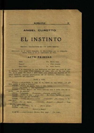 El instinto : boceto dramático en un acto bréve