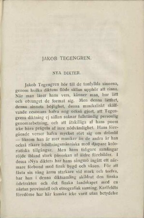 Jakob Tegengren. Nya Dikter.