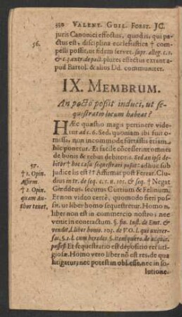 IX. Membrum. An pacto poßit induci, ut sequestratio locum habeat?