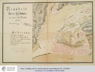 Grundriß der Stadt Hirschhorn nebst den dabeiliegenden Gebäuden aufgenommen von A. Müller, Oberförster. Hirschhorn, 1803