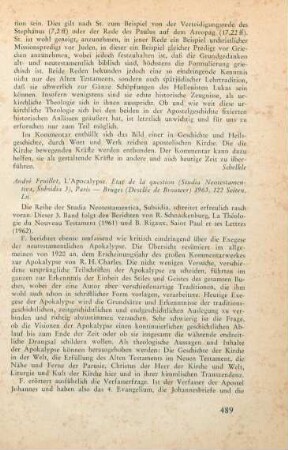 489-490 [Rezension] Feuillet, André, L' Apocalypse