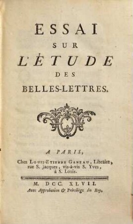 Essai Sur L'Étude Des Belles-Lettres