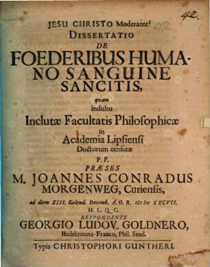 Diss. ... de foederibus, humano sanguine sancitis