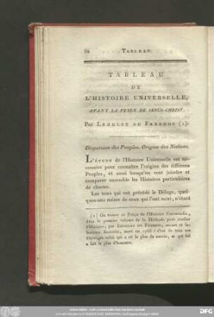 Tableau De L'Histoire Universelle, Avant La Venue De Jesus-Christ, Par Lenglet Du Fresnoy.