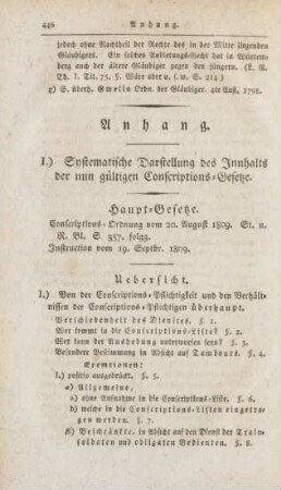I.) Systematische Darstellung des Innhalts der nun gültigen Conscriptions-Gesetze