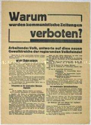 Flugblatt der KPD zum Verbot der kommunistischen Presse