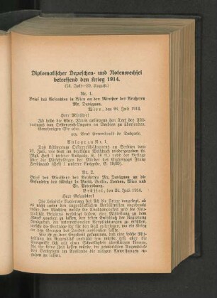 Diplomatischer Depeschen- und Notenwechsel betreffend den Krieg 1914.