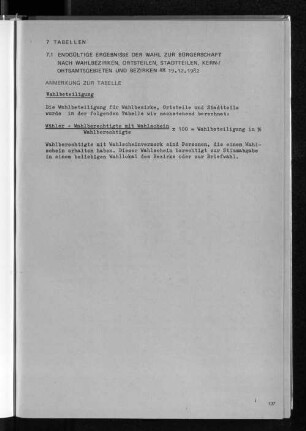 7.1 Endgültige Ergebnisse der Wahl zur Bürgerschaft nach Wahlbezirken, Ortsteilen, Stadtteilen, Kern-/Ortsamtsgebieten und Bezirken am 19.12.1982