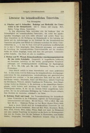 Litteratur des heimatkundlichen Unterrichts