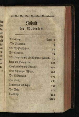 Inhalt der Materien