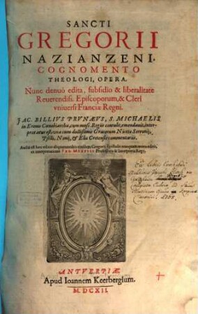 Sancti Gregorii Nazianzeni, Cognomento Theologi, Opera, 1