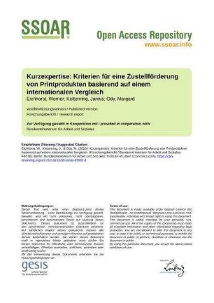 Kurzexpertise: Kriterien für eine Zustellförderung von Printprodukten basierend auf einem internationalen Vergleich