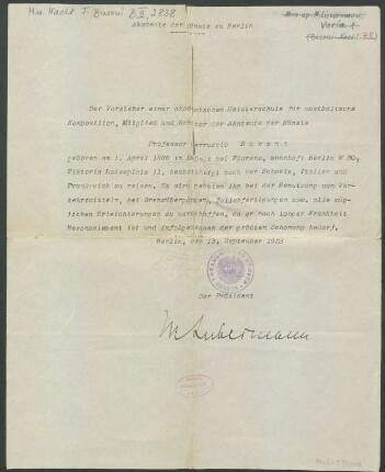 Brief an Ferruccio Busoni : 13.09.1923