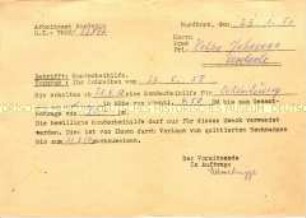 Bescheinigung des Arbeitsamtes Nordhorn über die Gewährung eines Zuschusses für Bekleidung - Personenkonvolut