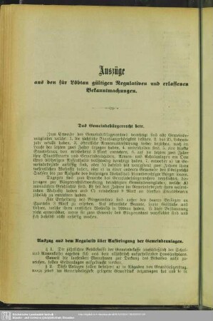 Auszüge aus den für Löbtau gültigen Regulativen und erlassenen Bekanntmachungen