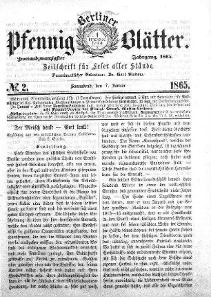 No. 2, Sonnabend, den 7. Januar