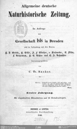 1. 1846 + Mitgliederverz. 1846: Allgemeine deutsche naturhistorische Zeitung