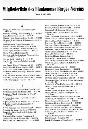 Mitgliederliste des Blankeneser Bürger-Vereins : Stand 1. Mai 1959