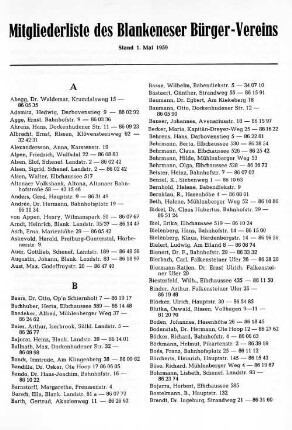 Mitgliederliste des Blankeneser Bürger-Vereins : Stand 1. Mai 1959