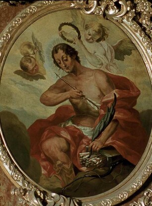 Seitenaltar, Oberbild: Heiliger mit Pfeil (Sebastian?)