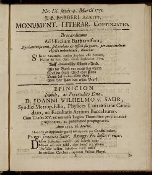 Nro IX. Jovis 4. Martii 1751.