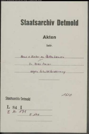 von Exter, Hans zu Pottenhausen gegen Dr. Peter Meier - Schuldforderung