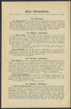 Kurze Literaturkunde