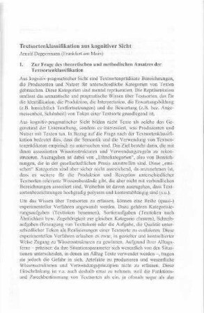 Textsortenklassifikation aus kognitiver Sicht
