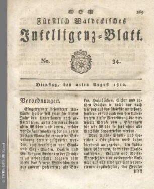 No. 34, Dienstag, den 21ten August 1810