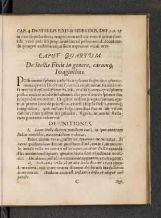 CAPUT QUATRUM. De Stellis Fixis in genere, earumq Imaginibus.