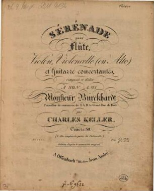 Sérénade pour flûte, violon, violoncelle (ou alto) et guitarre concertantes : oeuvre 30
