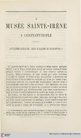 N.S. 18.1868: Le Musée Sainte-Irène à Constantinople : antiquités grecques, gréco-romaines et byzantines
