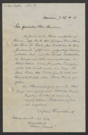 Brief an Otto Fürstner : 27.10.1918