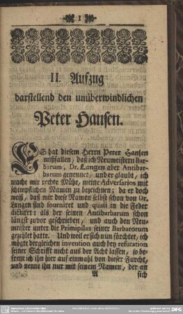 II. Aufzug darstellend den unüberwindlichen Peter Hansen