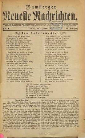Bamberger neueste Nachrichten. 1884,1/6 = Jg. 24