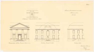 Kunstakademie, Kassel: Hauptgebäude: Aufriss Vorderansicht, Rückansicht des Mittelbaus, Westflügel