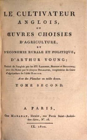 Le cultivateur anglois, ou oeuvres choisies d'agriculture, et d'économie rurale et politique, 2