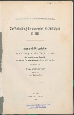 Zur Verbreitung der venerischen Erkrankungen in Kiel