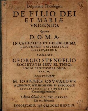 Disp. de filio Dei et Mariae unigenito