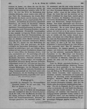 Raumer, K.: Geschichte der Pädagogik. 2. Aufl. T. 1-3, Abt. 1. Vom Wiederaufblühen klassischer Studien bis auf unsere Zeit. Stuttgart: Liesching 1846-47 (Beschluss von Nr. 81)