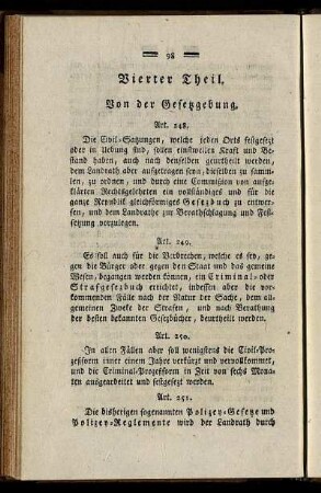 Vierter Theil. Von der Gesetzgebung.