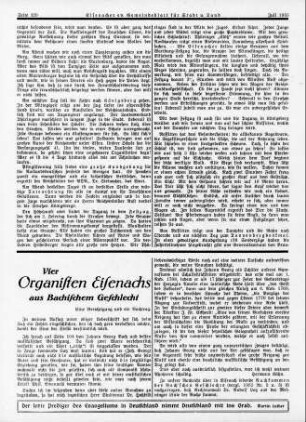 Vier Organisten Eisenachs aus Bachischem Geschlecht, eine Berichtigung und ein Nachtrag