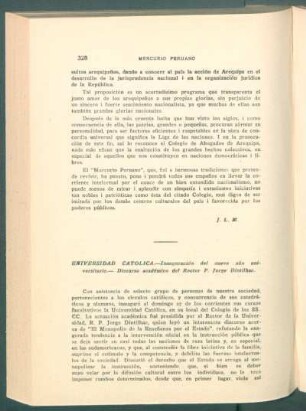 Universidad Católica. Inauguración del nuevo año universitario. Discurso académico del Rector P. Jorge Dintilhac