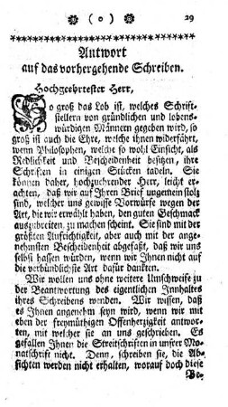 Antwort auf das vorhergehende Schreiben